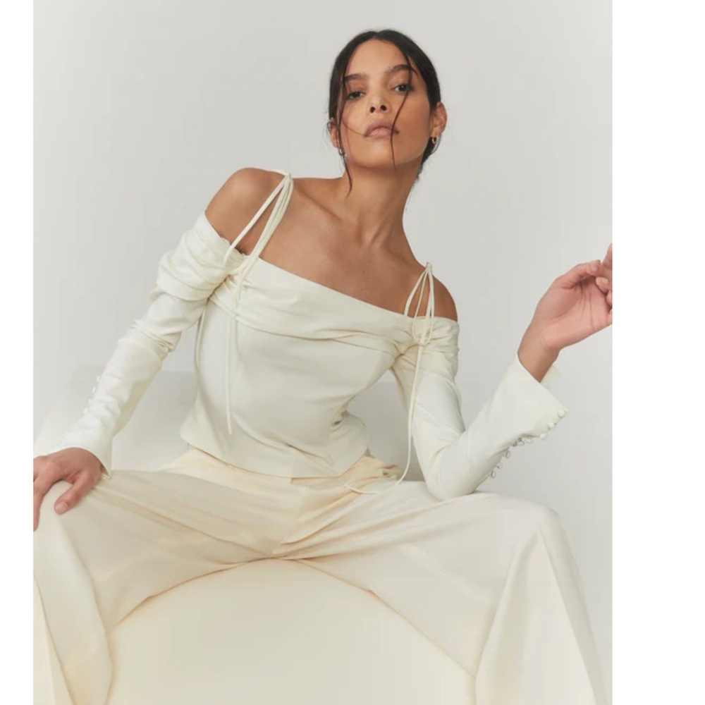 STHR Ivory Silk Blouse City Girl Top in Ivory